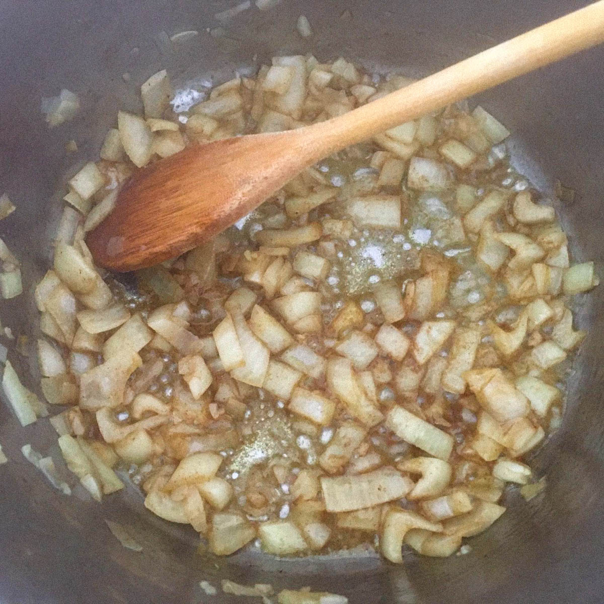 Uien en knoflook in de pan voor de slasoep