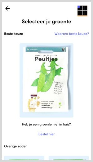 Kies je zaden in de Makkelijke Moestuin app