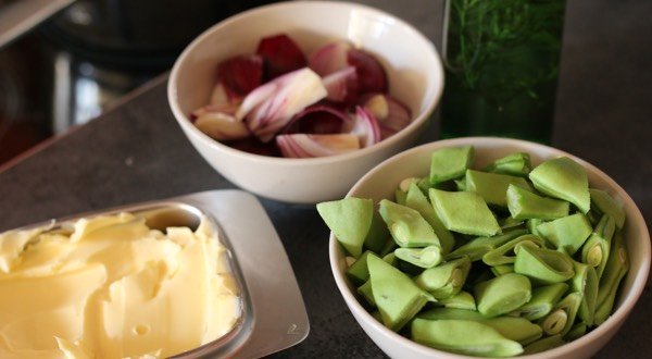 Ingredienten voor recept snijbonen met sjalotjes