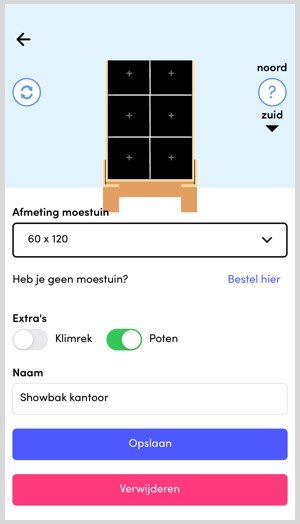 Hoe verwijder je een bak uit de Makkelijke Moestuinapp?