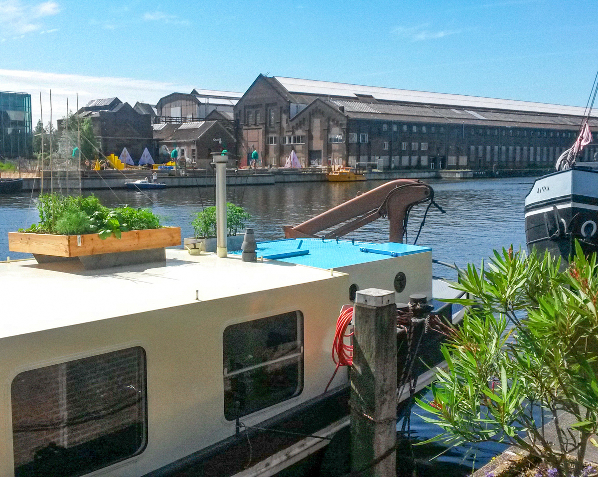 Makkelijke Moestuinbak op het dak van een vrachtboot